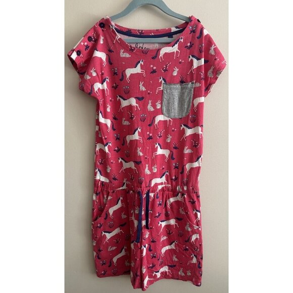 Mini Boden Pink Unicorn Romper Button Pockets Kids Girls 11/12 Cinched Waist - Picture 1 of 10